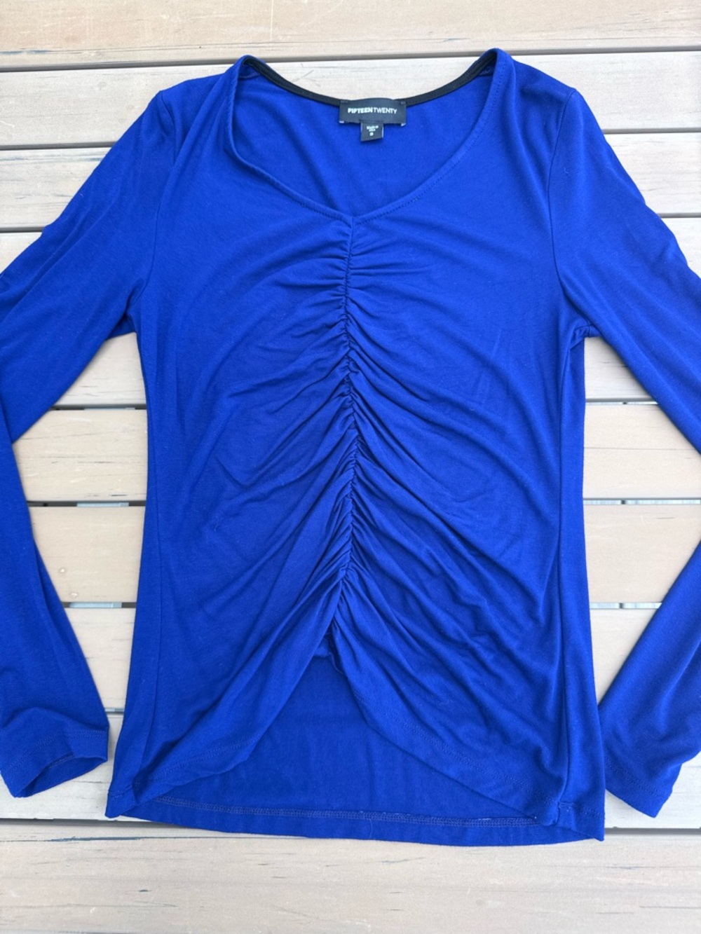 Fifteen Twenty Cobalt Blue Ruched-Center Long Sleeve Top